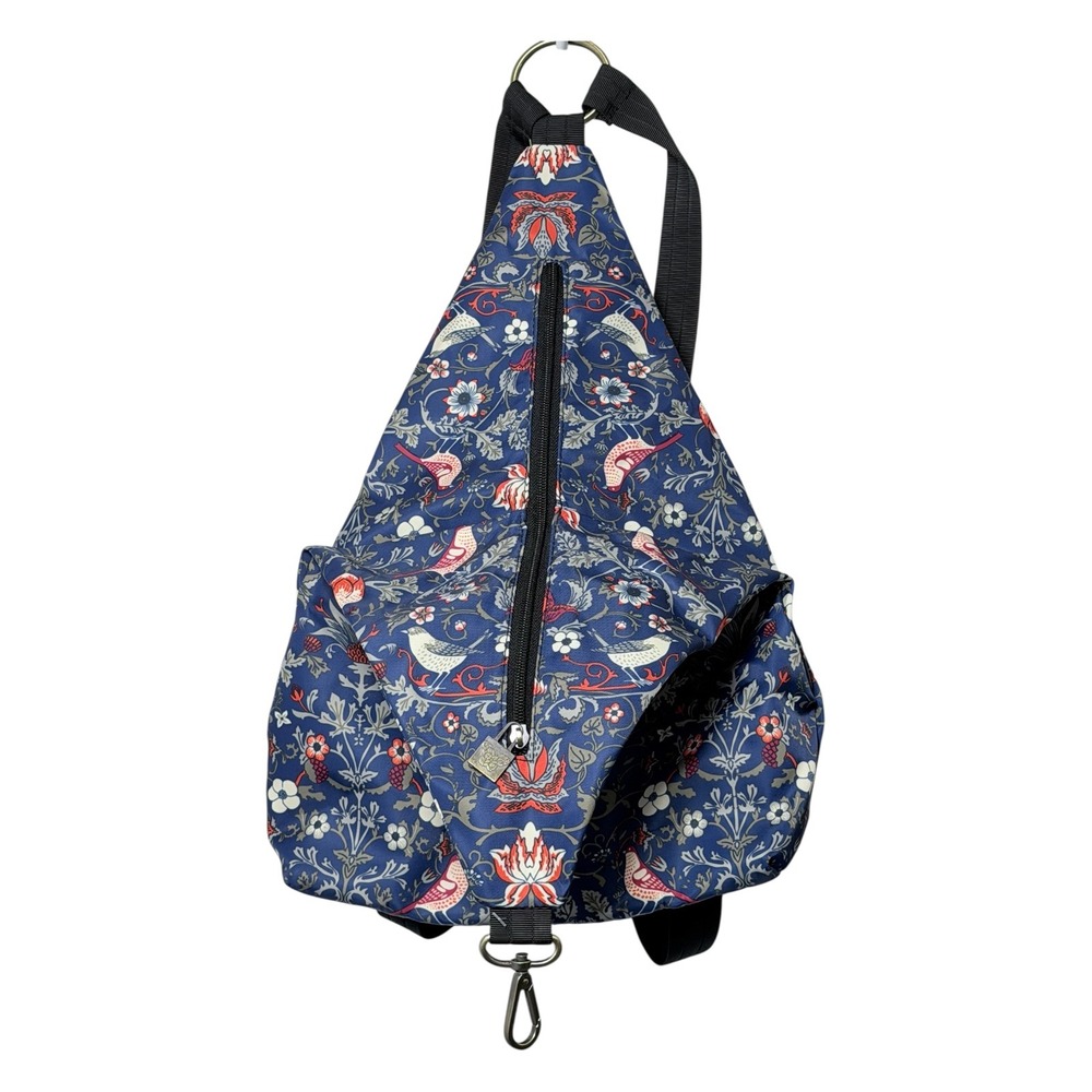 Butterfly Black Sling Backpack Women Blue Floral Bird William Morris Print Bag - Picture 3 of 8